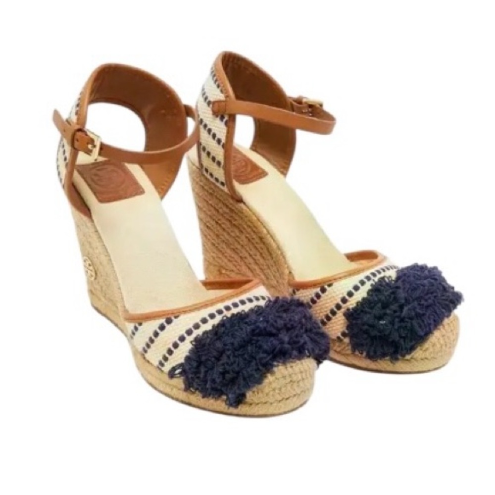 Tory Burch Canvas and Leather Wedge Espadrilles size 7